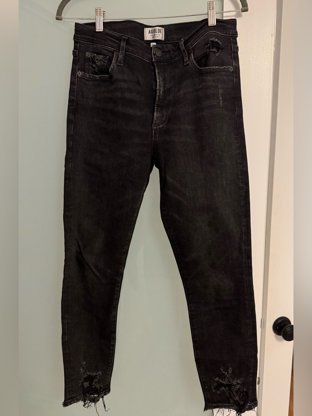 AGOLDE Premium Black Distressed Skinny Jeans Size 30